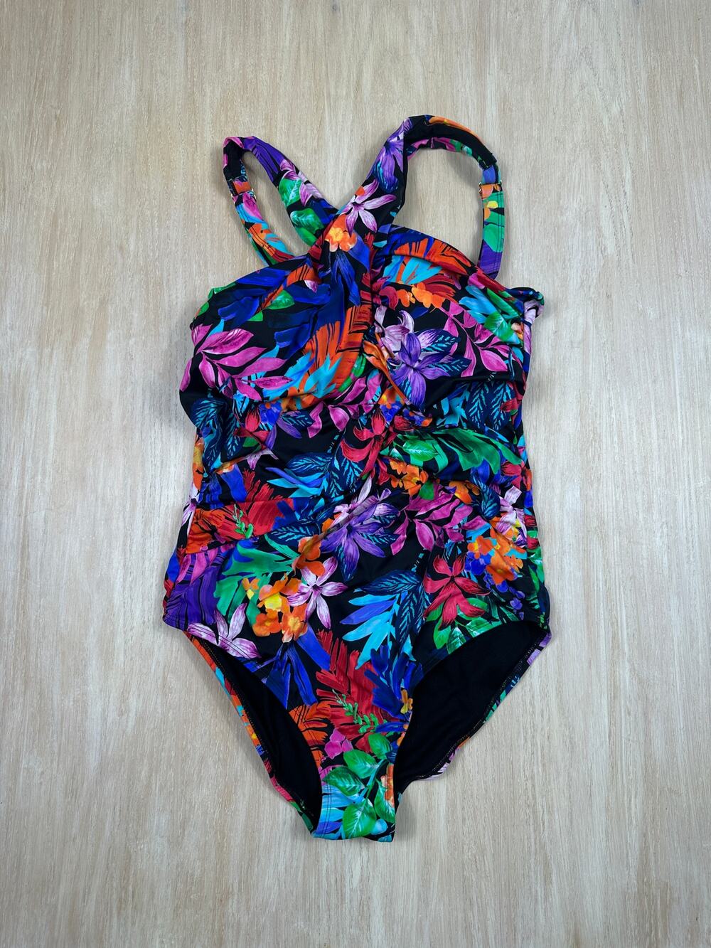 Swimsuits For All One Piece Swimsuit Tropical Floral Black 14 Tummy Control